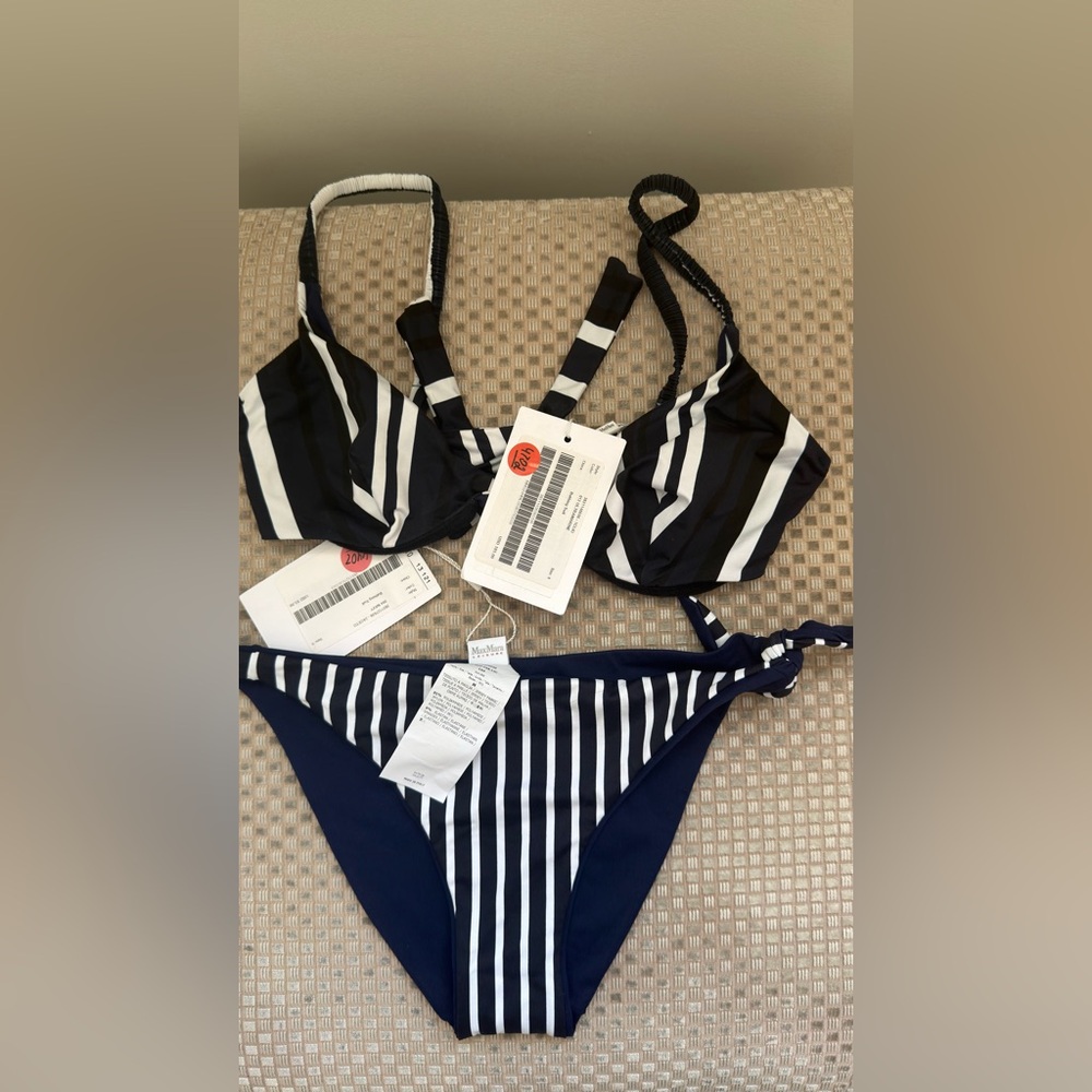 MaxMara Black and White Striped Bikini